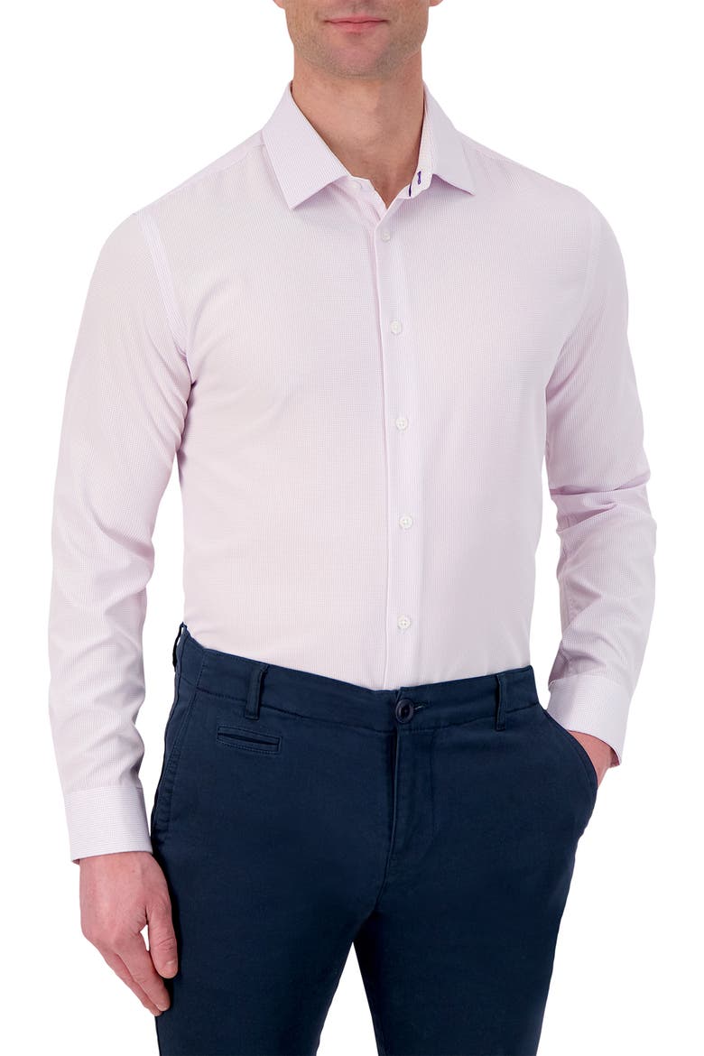 4X Stretch Slim Fit Microdot Dress Shirt, Main, color, 56 LAVENDER
