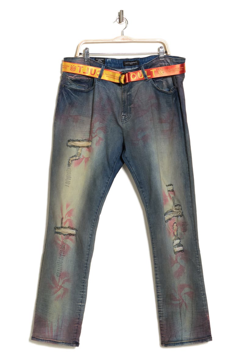 Rocker Belted Slim Straight Leg Jeans, Alternate, color, GARNET