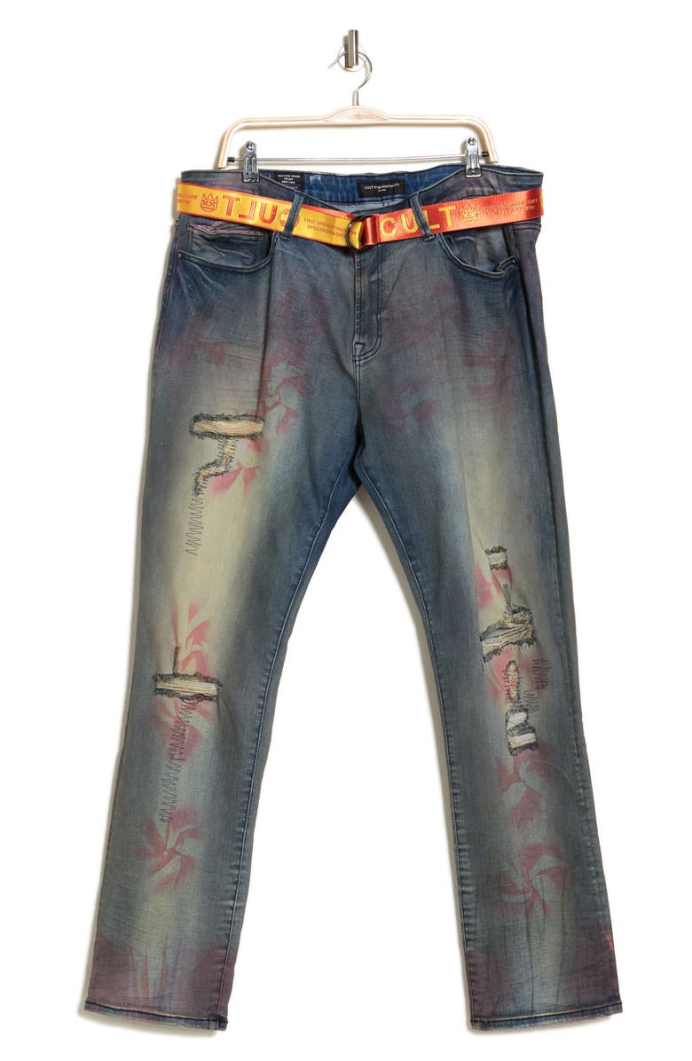 Cult of Individuality Rocker Belted Slim Straight Leg Jeans, Alternate, color, Garnet