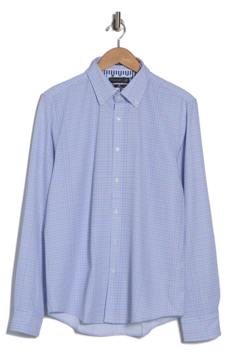 DENIM AND FLOWER Plaid Tech Button-Down Shirt, Alternate, color, White/ Blue