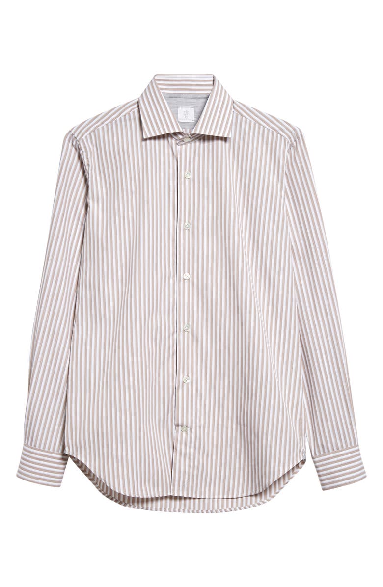 Eleventy Pinstripe Cotton Button-Up Shirt, Alternate, color, Sand