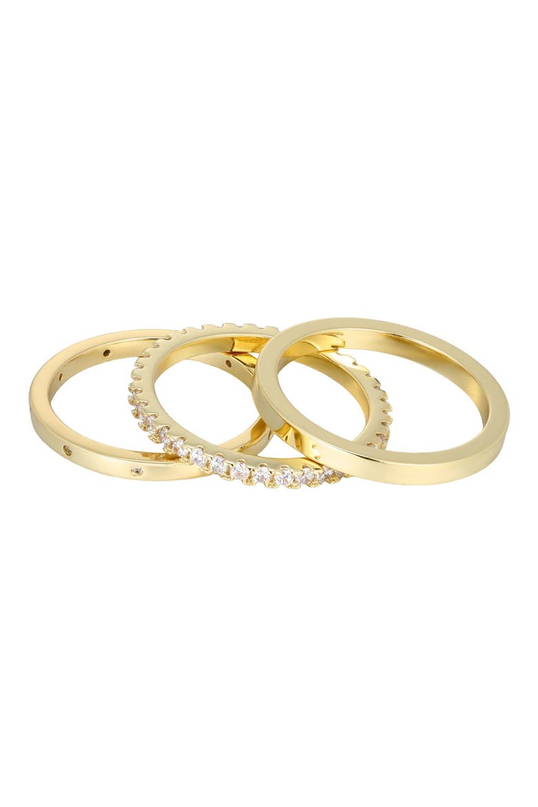 Set of 3 14K Gold Plated Cubic Zirconia Band Rings, Alternate, color, GOLD