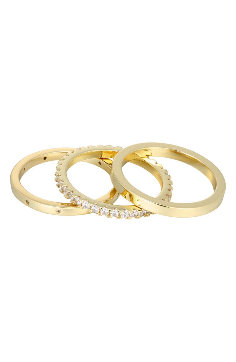 Adornia Set of 3 14K Gold Plated Cubic Zirconia Band Rings, Alternate, color, Gold