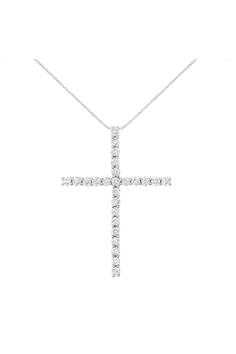 Silver 3.0 Cttw Diamond 1-1/2" Cross Pendant with Box Chain Necklace, Main, color, Silver