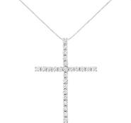 Haus of Brilliance Silver 3.0 Cttw Diamond 1-1/2" Cross Pendant with Box Chain Necklace