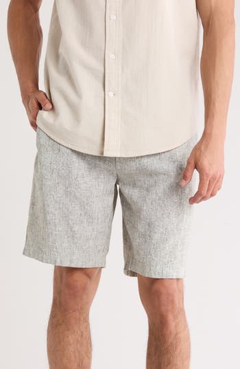 14th & Union Linen Blend Trim Fit Shorts In Olive Night- White Eoe
