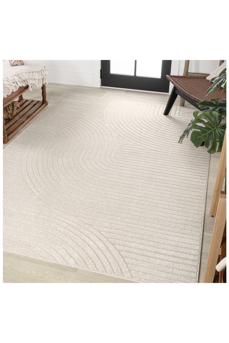 Hallie High-Low Minimalist Curve Geometric Indoor/Outdoor Area Rug, Alternate, color, Ivory/Cream