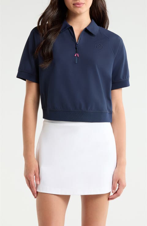 Cropped Stretch Scuba Quarter Zip Polo