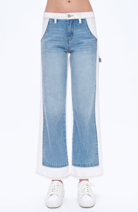 Jeremy Two-Tone High Waist Wide Leg Jeans (Cream)