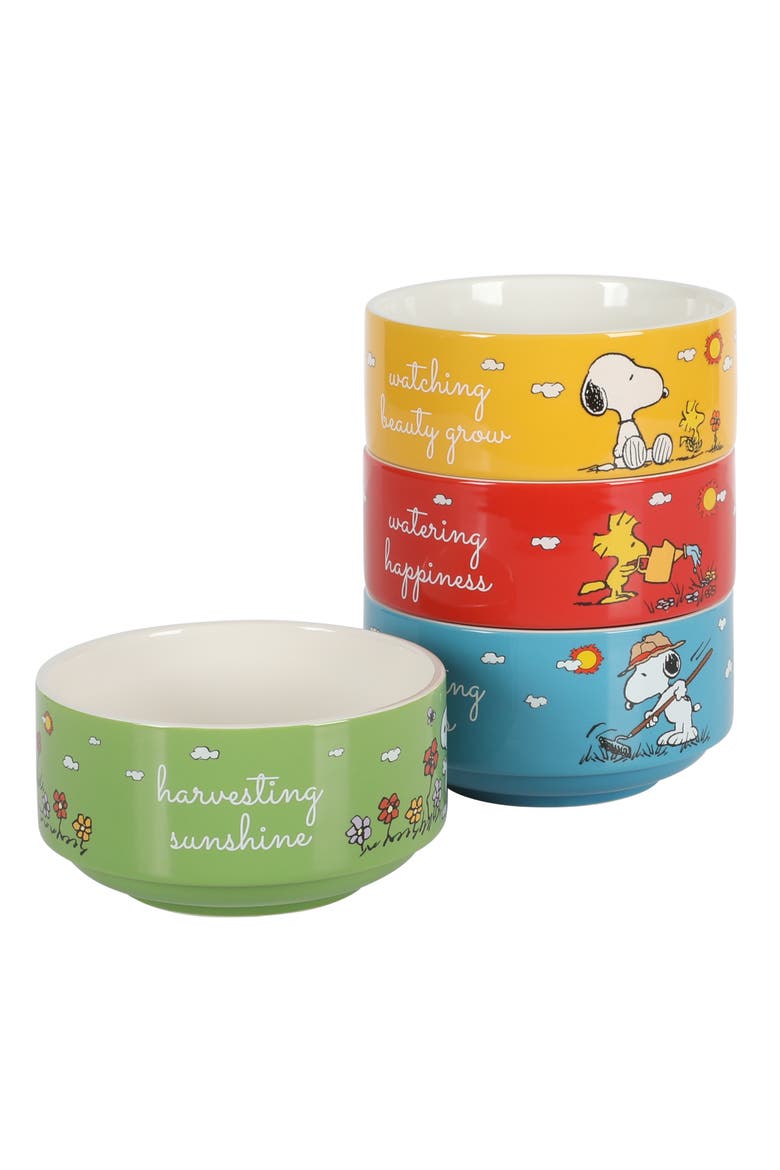 Snoopy's Garden Patch Stackable Stoneware Bowl Set, Alternate, color, Assorted Colors