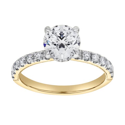 Aurielle 14K Gold Round Cut Hidden Halo Lab Grown Diamond Engagement Ring - 2 Ct