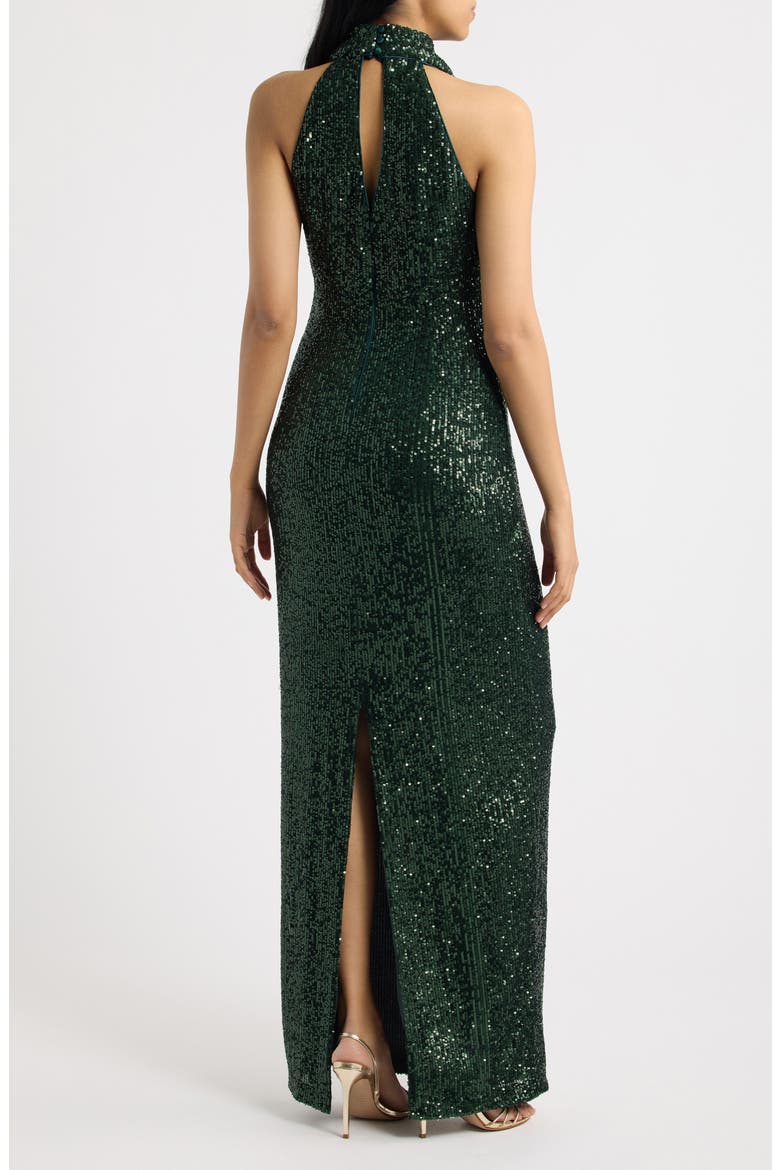 Sequin Choker Cowl Neck Gown, Alternate, color, EMERALD