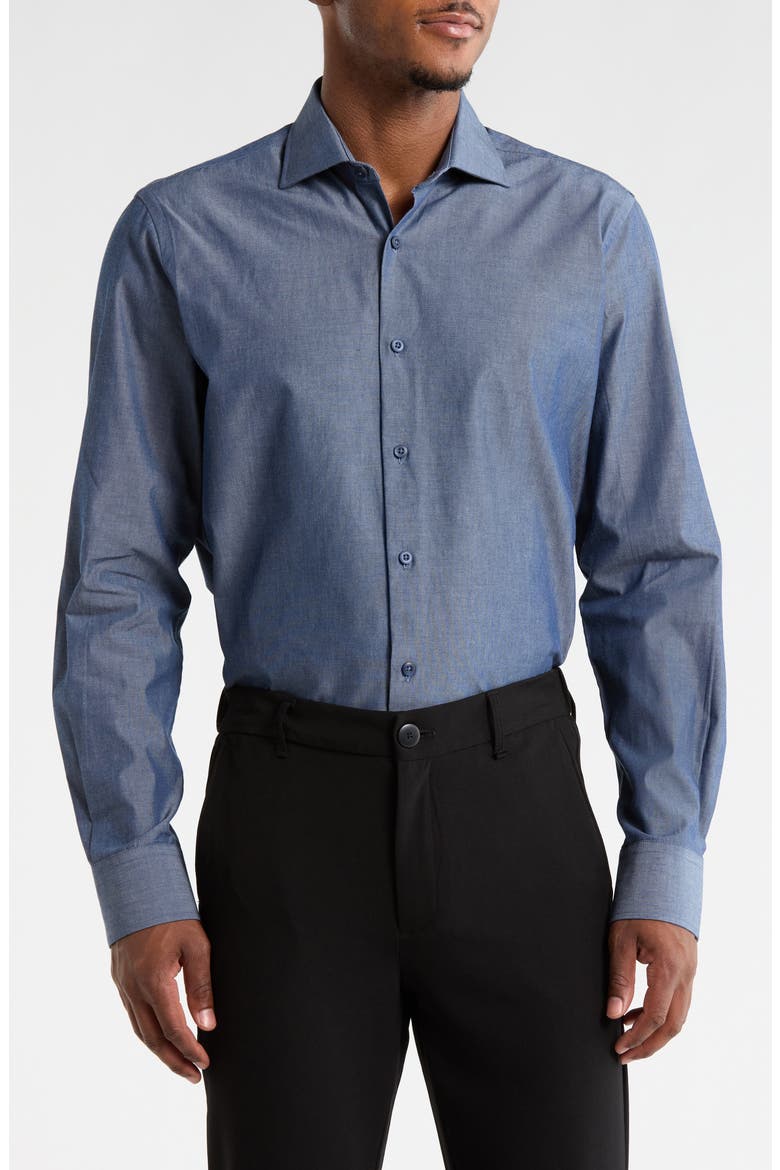 Classic Button Front Long Sleeve Cotton Dress Shirt, Main, color, NAVY