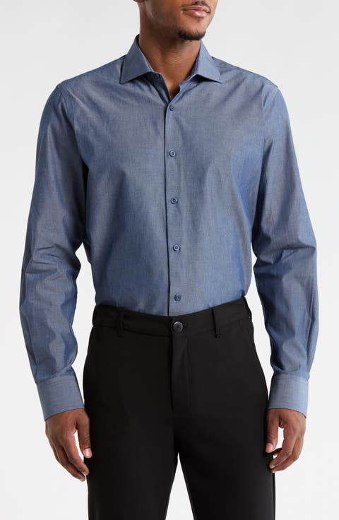 Button Front Long Sleeve Cotton Shirt (Regular & Tall)