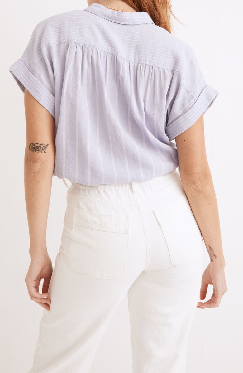 Madewell Stripe Play Linen Blend Drawstring Button-Up Shirt, Alternate, color,