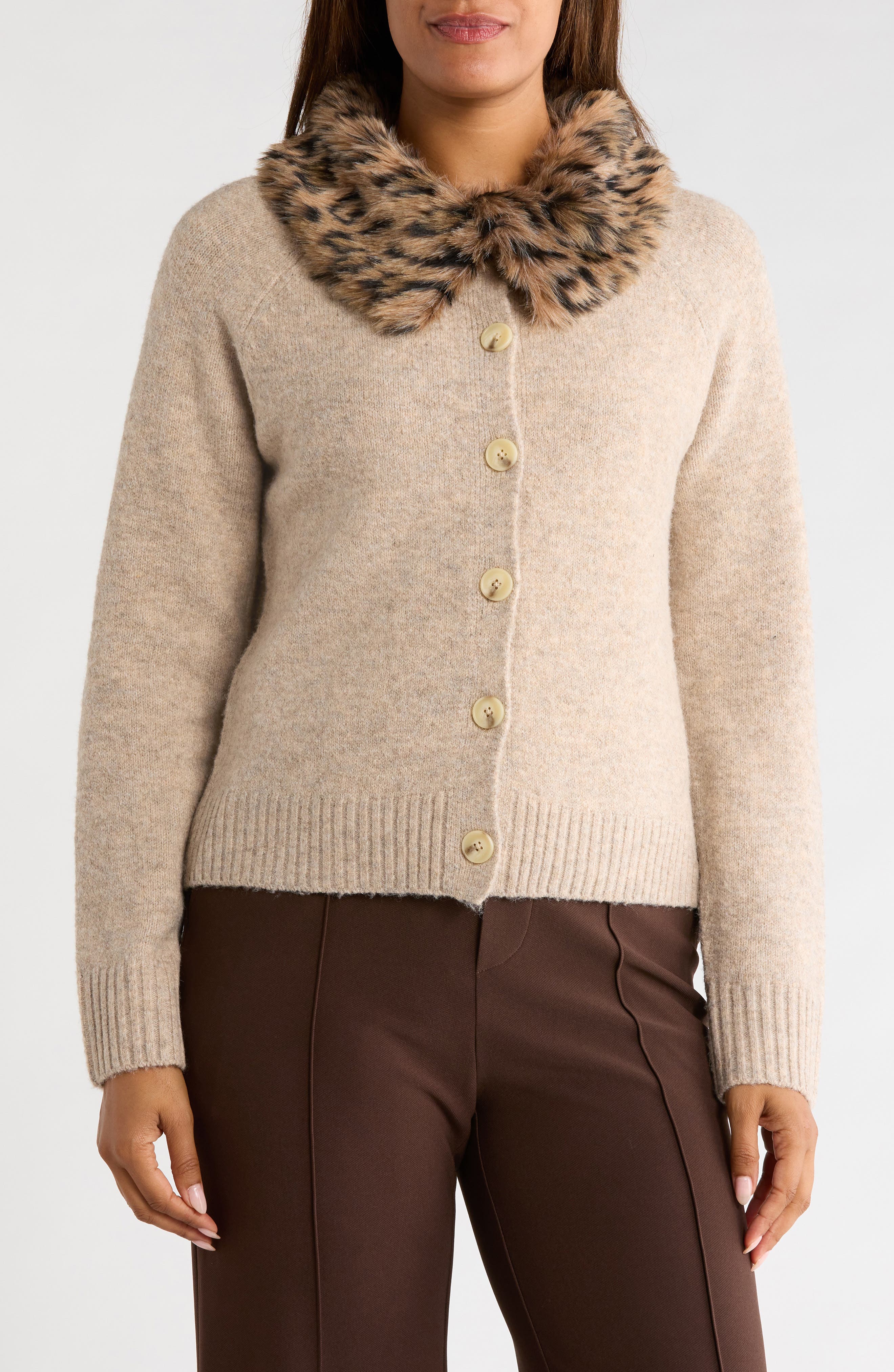 Removable Faux Fur Collar Cardigan