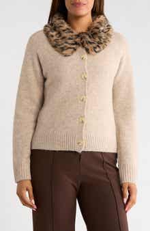 Removable Faux Fur Collar Cardigan