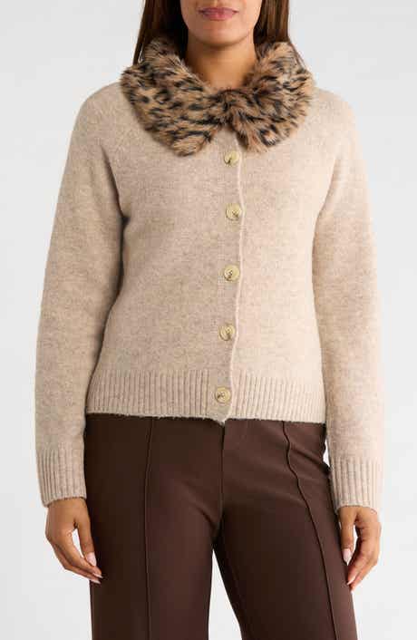 Removable Faux Fur Collar Cardigan