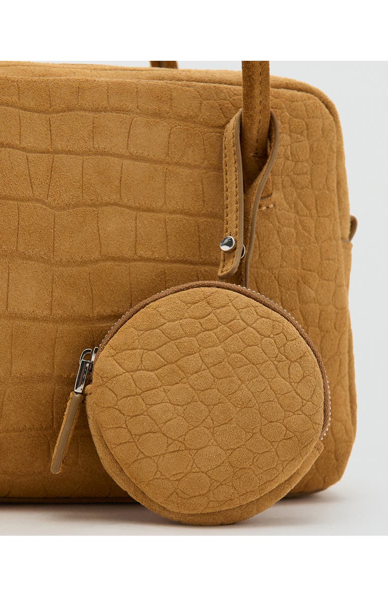 MANGO Small Suede Bowling Bag, Alternate, color, Ochre