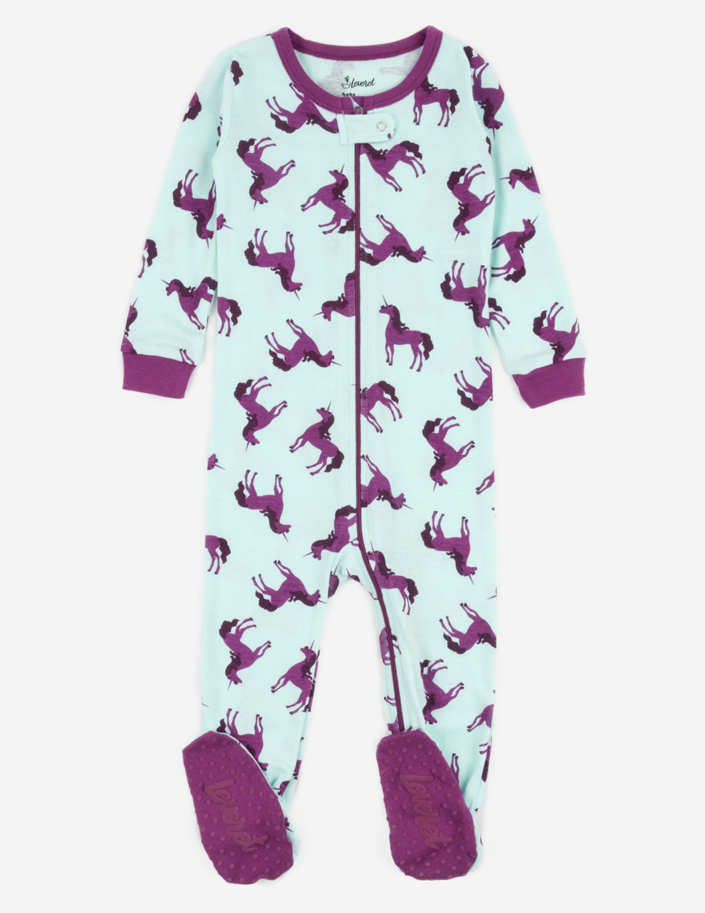 Leveret Kids'  Footed Cotton Matching Family Pajamas, Whimsy & Fantasy Prints In Purple