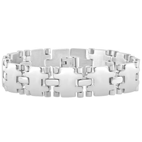 Men's Steel Single Tone 16mm Wide Link Flexible 8.5" Bracelet