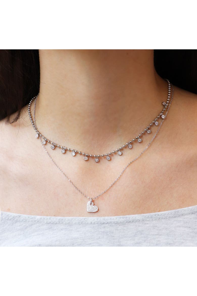 Mini Asymmetrical CZ Heart Necklace, Alternate, color, Sterling Silver