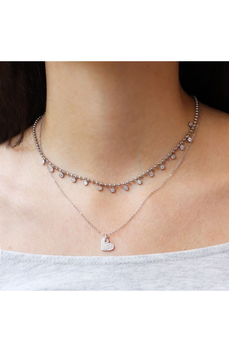 The Lovery Fine Jewelry Mini Asymmetrical CZ Heart Necklace, Alternate, color, Sterling Silver