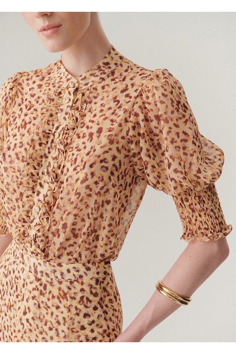 Esther Patterned Ruffle Piping Chiffon Shirt, Alternate, color, MULTI COLOR