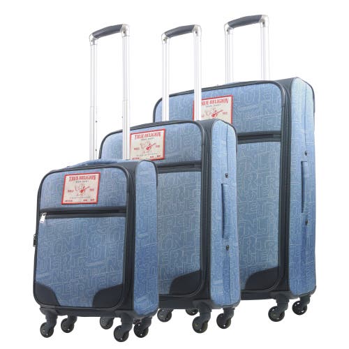 TRUE RELIGION TRUE RELIGION SOFT SIDED 3 PC SPINNER PATCH LUGGAGE SET