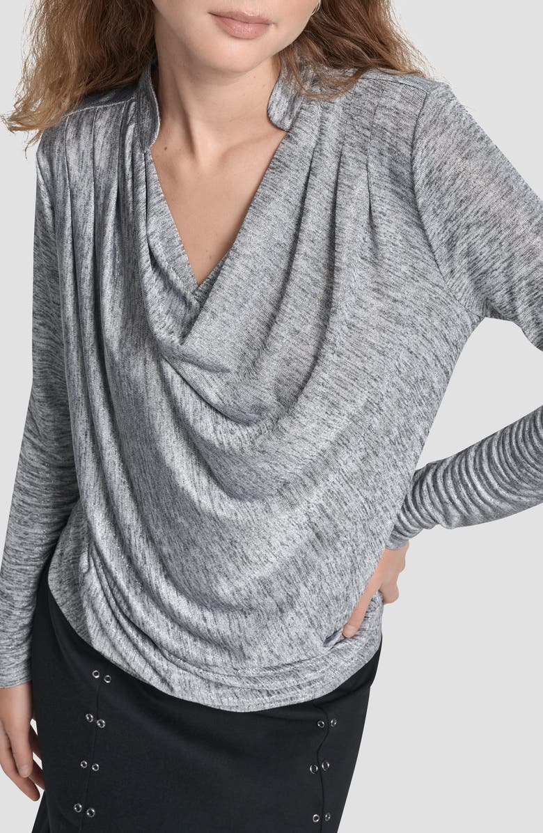 DKNY Heather Foil Drape Top, Alternate, color, Graphite