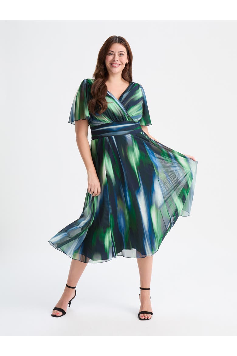 Victoria Ikat Angel Sleeve Midi Dress, Main, color, Green Ikat