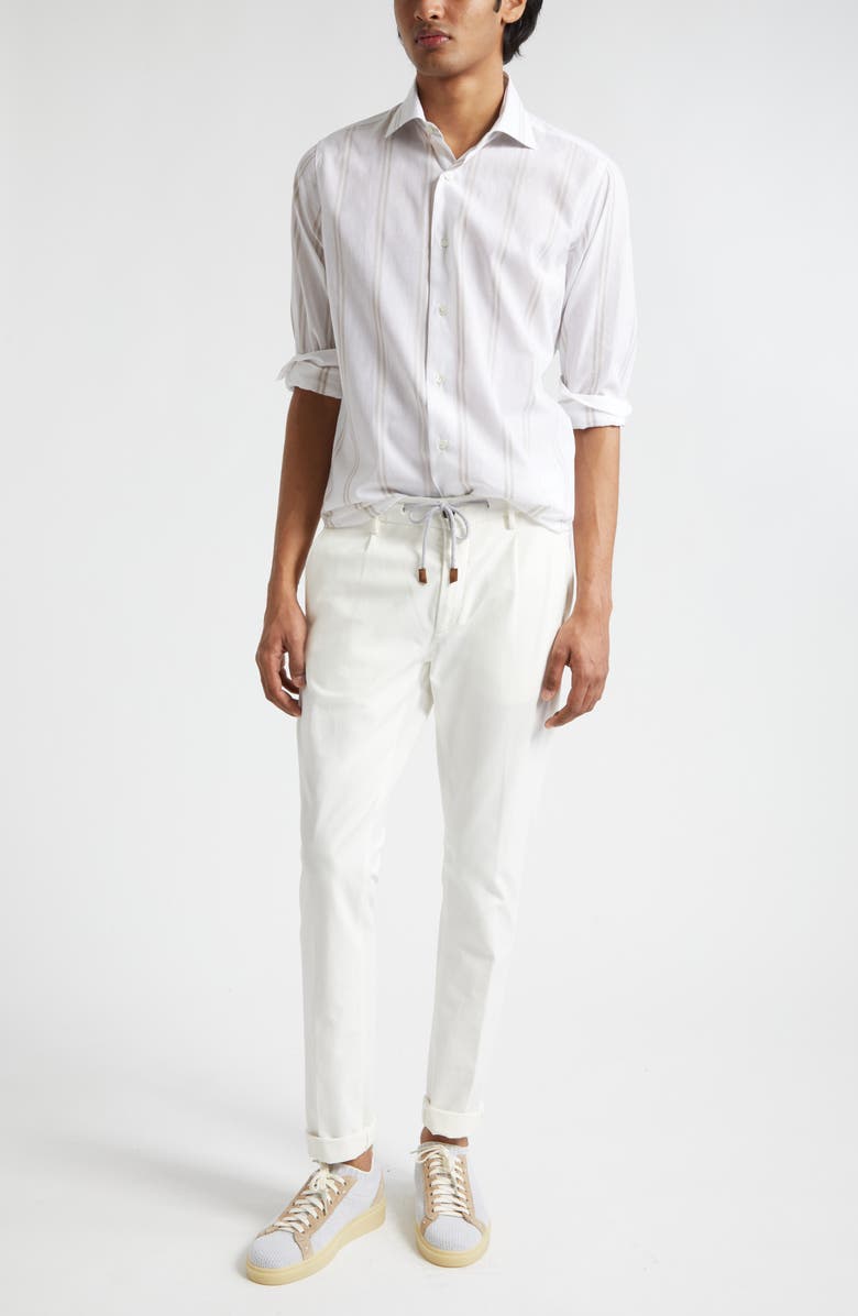 Eleventy Double Stripe Cotton & Linen Button-Up Shirt, Alternate, color, 