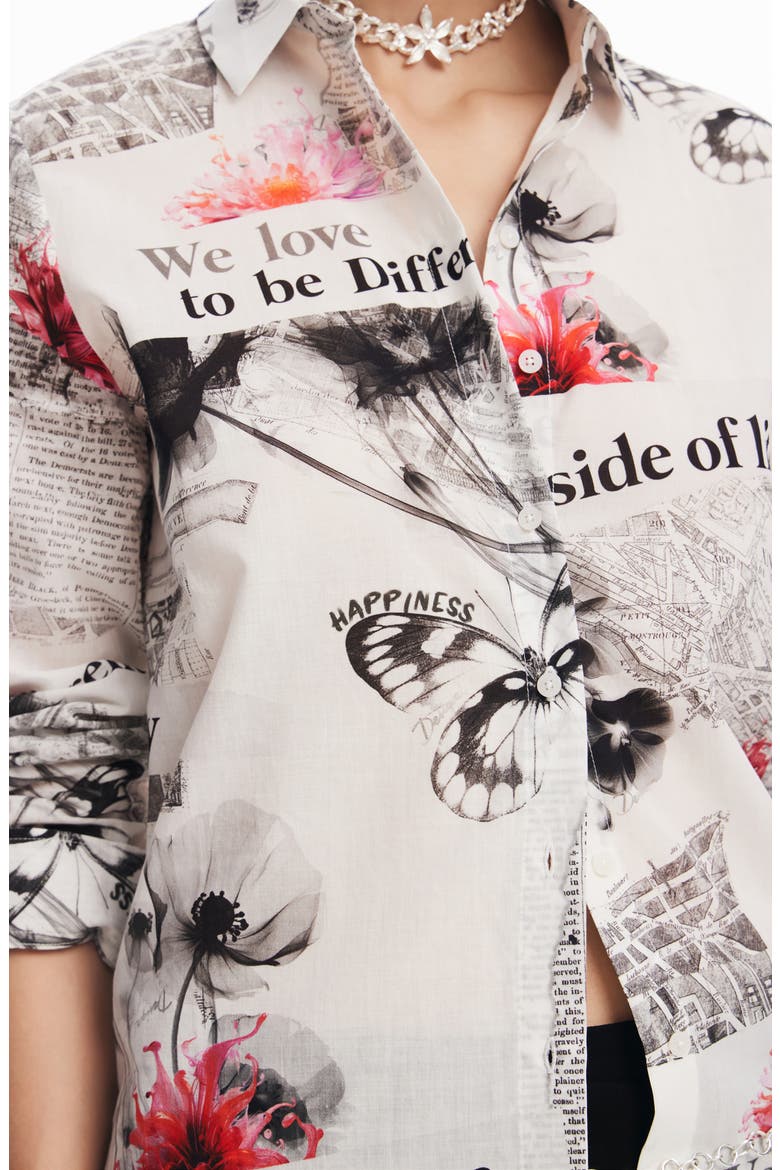 Nara Collage Poplin Button-Up Shirt, Alternate, color, WHITE
