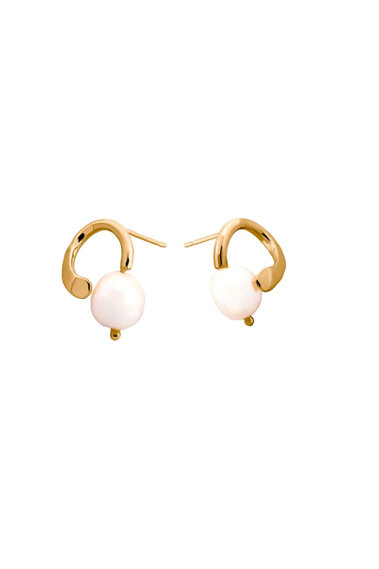 Clara freshwater pearl stud earrings, Main, color, GOLD PLATE