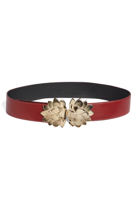 Floral Buckle Leather Belt