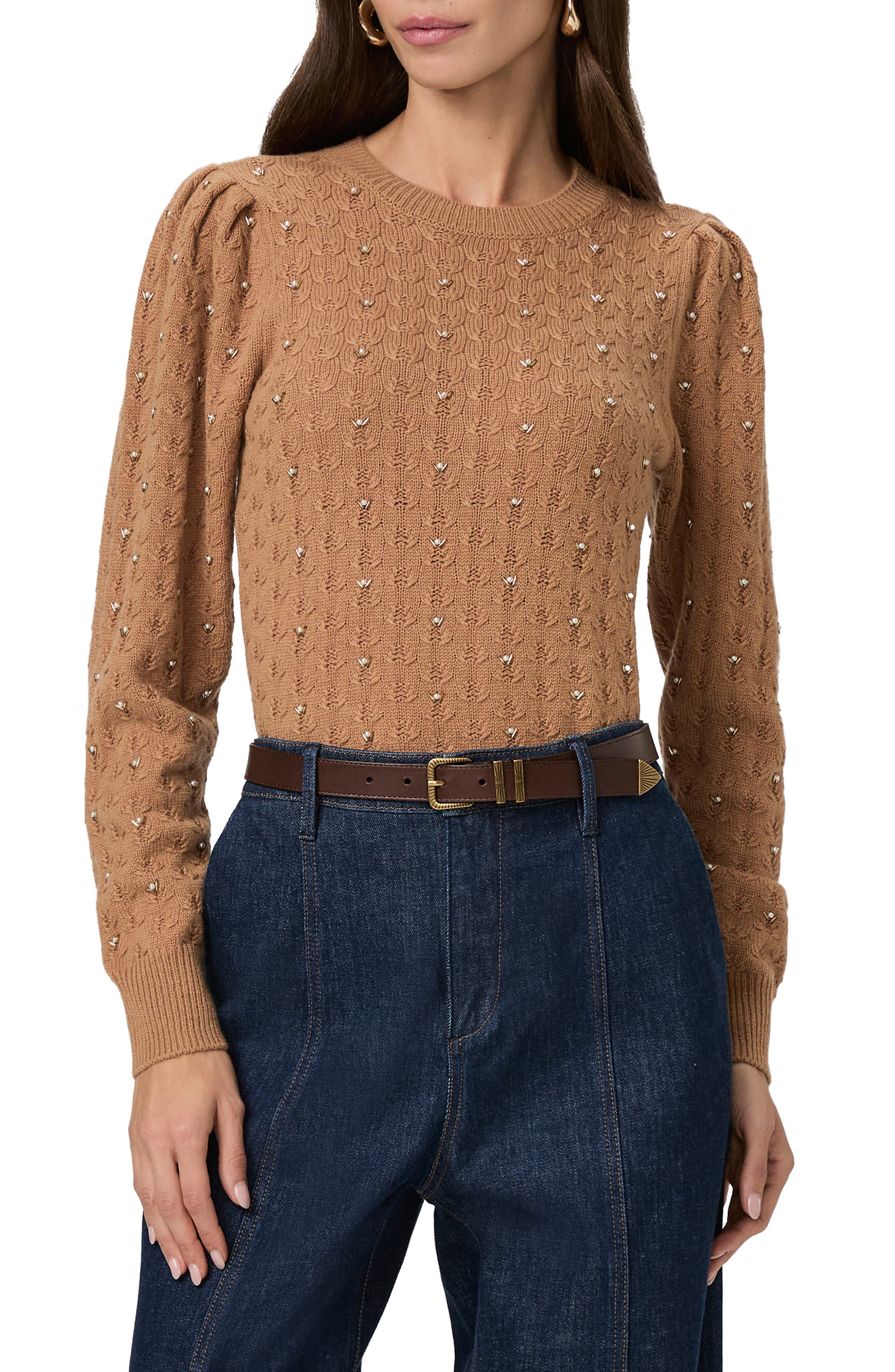 PAIGE Athena Embellished Puff Sleeve Sweater
