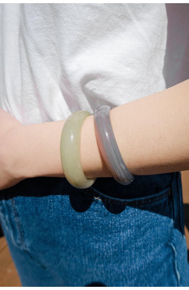 seree Smoke Opaque Green Jade Stone Bangle, Alternate, color, Light Green
