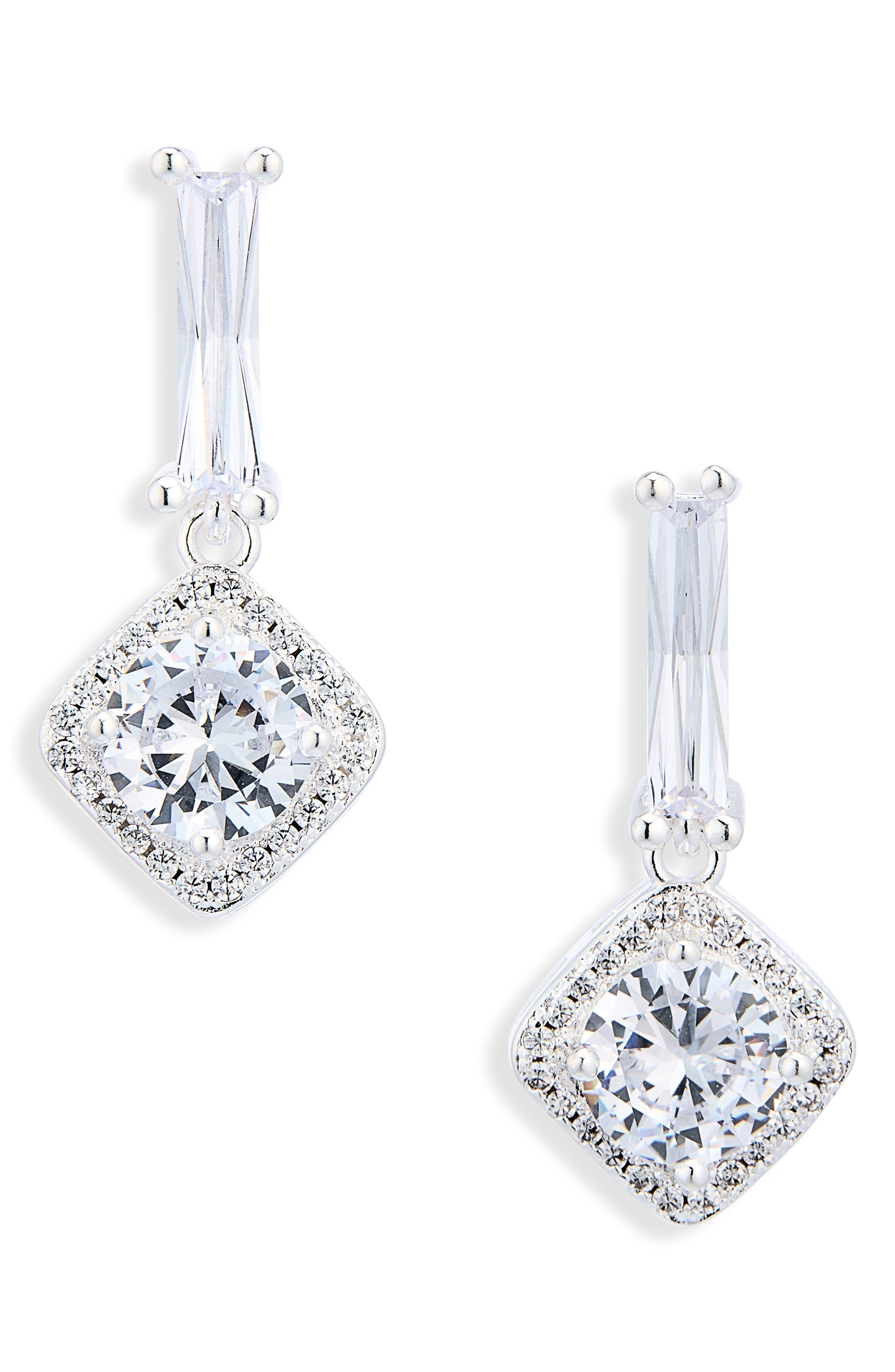 NORDSTROM RACK Cushion Halo Cubic Zirconia Drop Earrings