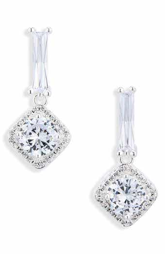 Cushion Halo Cubic Zirconia Drop Earrings