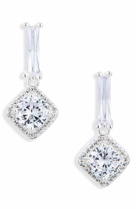 NORDSTROM RACK Cushion Halo Cubic Zirconia Drop Earrings