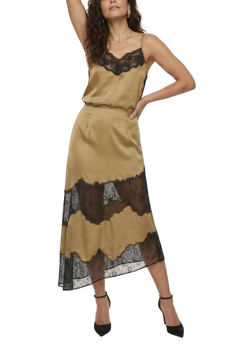 Lily and Lionel London Elenor Lace Insert Midi Skirt, Alternate, color, Light Green