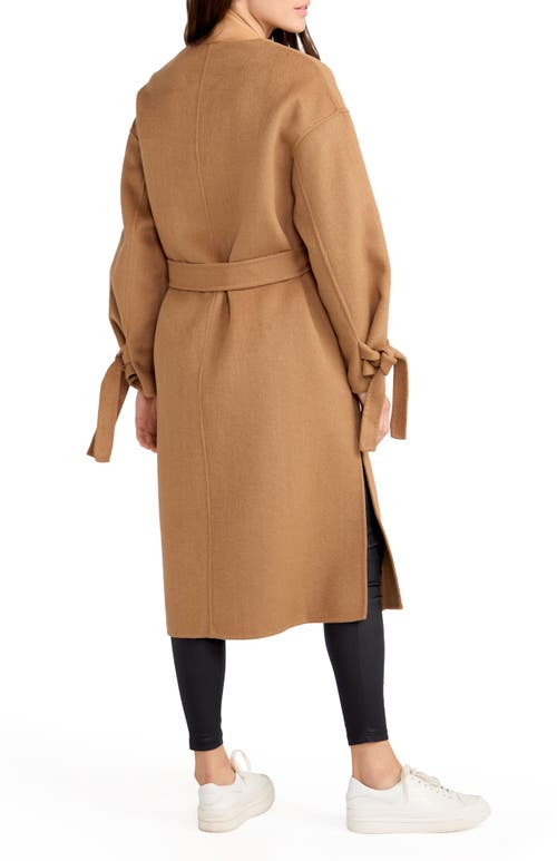 Belle & Bloom Head Over Heels Collarless Robe Coat In Camel