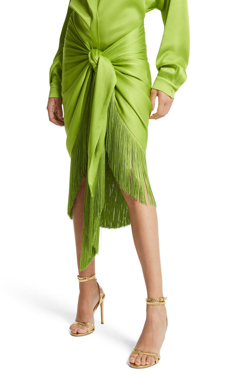 Michael Kors Collection Fringe Charmeuse Sarong Wrap Skirt, Main, color, 
