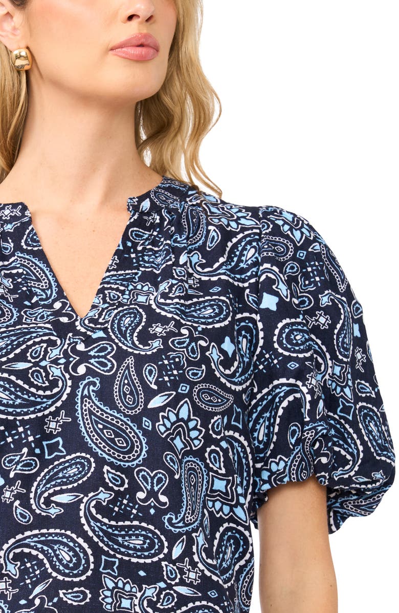 Vince Camuto Paisley Puff Sleeve Organdy Top, Alternate, color, Classic Navy