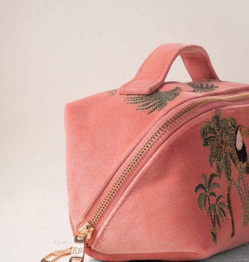Elizabeth Scarlett World Wildlife Velvet Open Flat Makeup Bag In Pink
