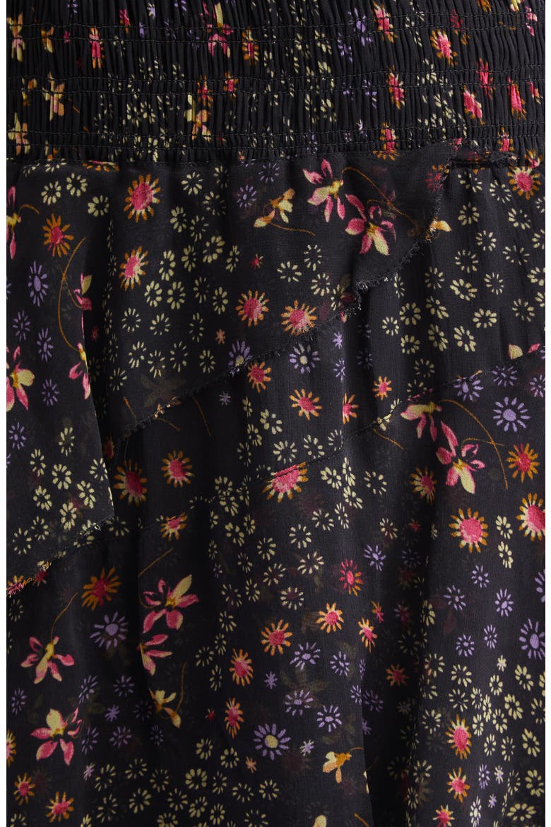 Brigitte Ruffle Smocked Midi Skirt, Alternate, color, BLACK/ ECRU