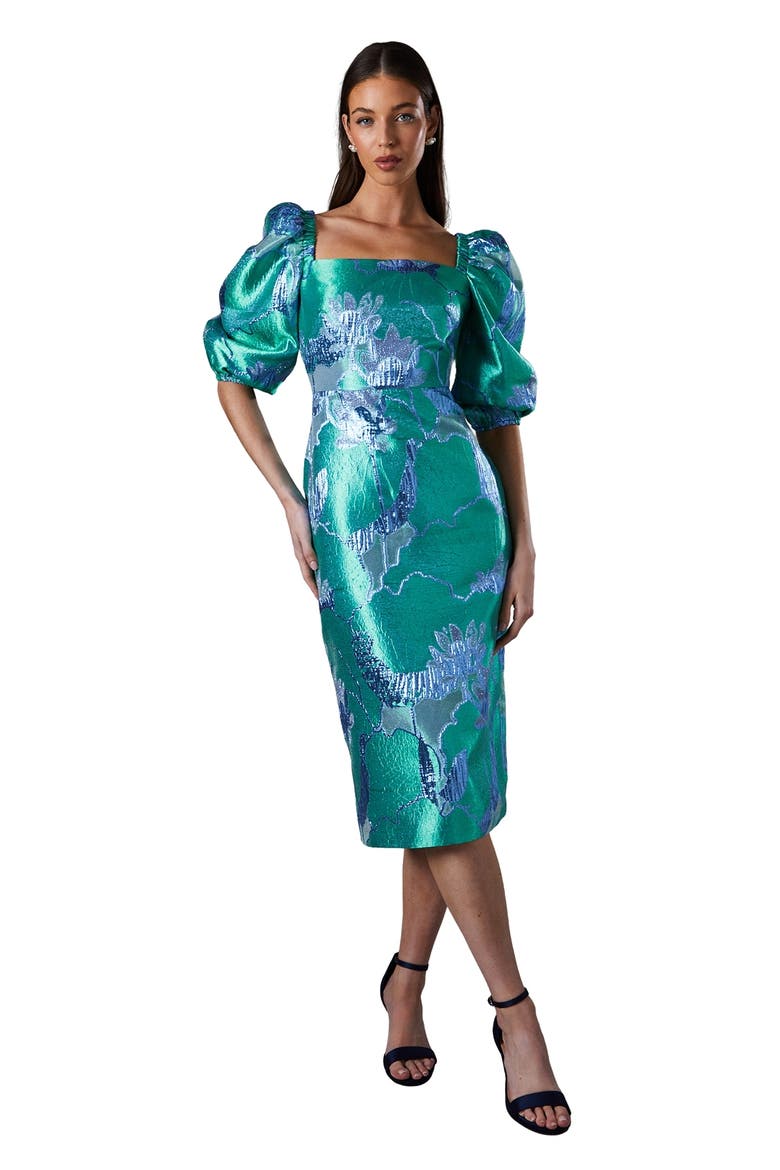 Bubble Sleeve Jacquard Dress, Main, color, Green