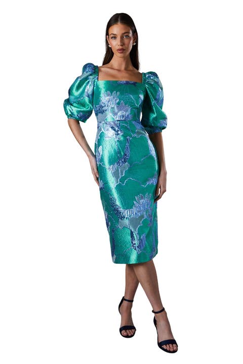 Bubble Sleeve Jacquard Dress