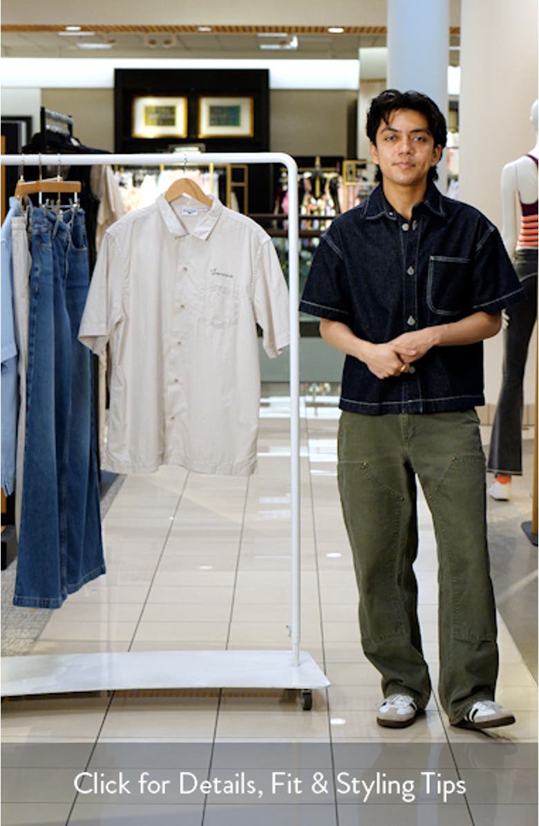 Script Embroidered Organic Cotton Camp Shirt, sales video thumbnail