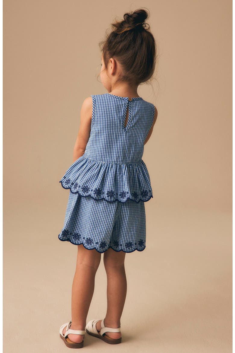Kids' Gingham Broderie Cotton Tank & Shorts Set, Alternate, color, BLUE